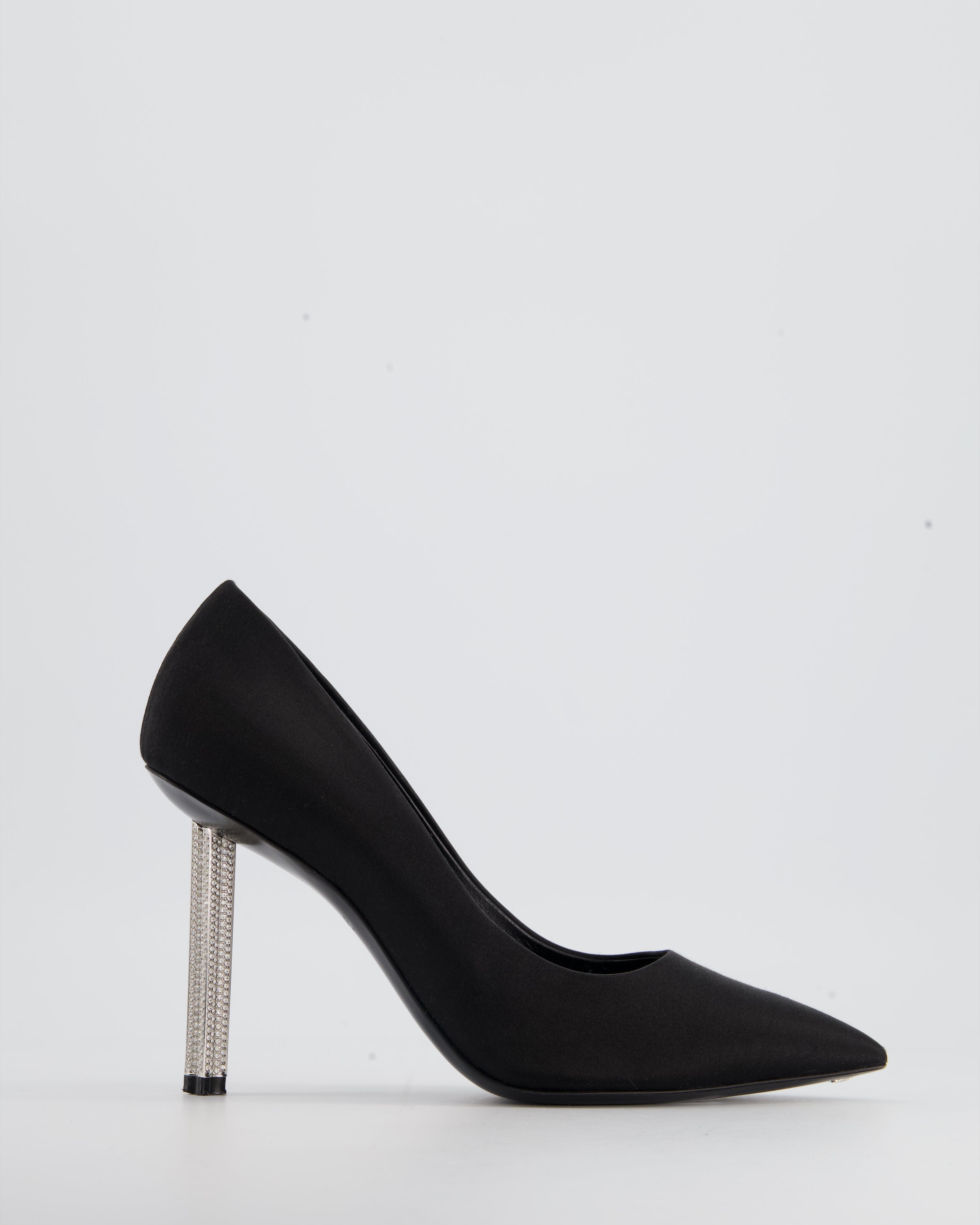 Louis Vuitton Black Satin Crystal Toe Heels Pumps Size 38.5