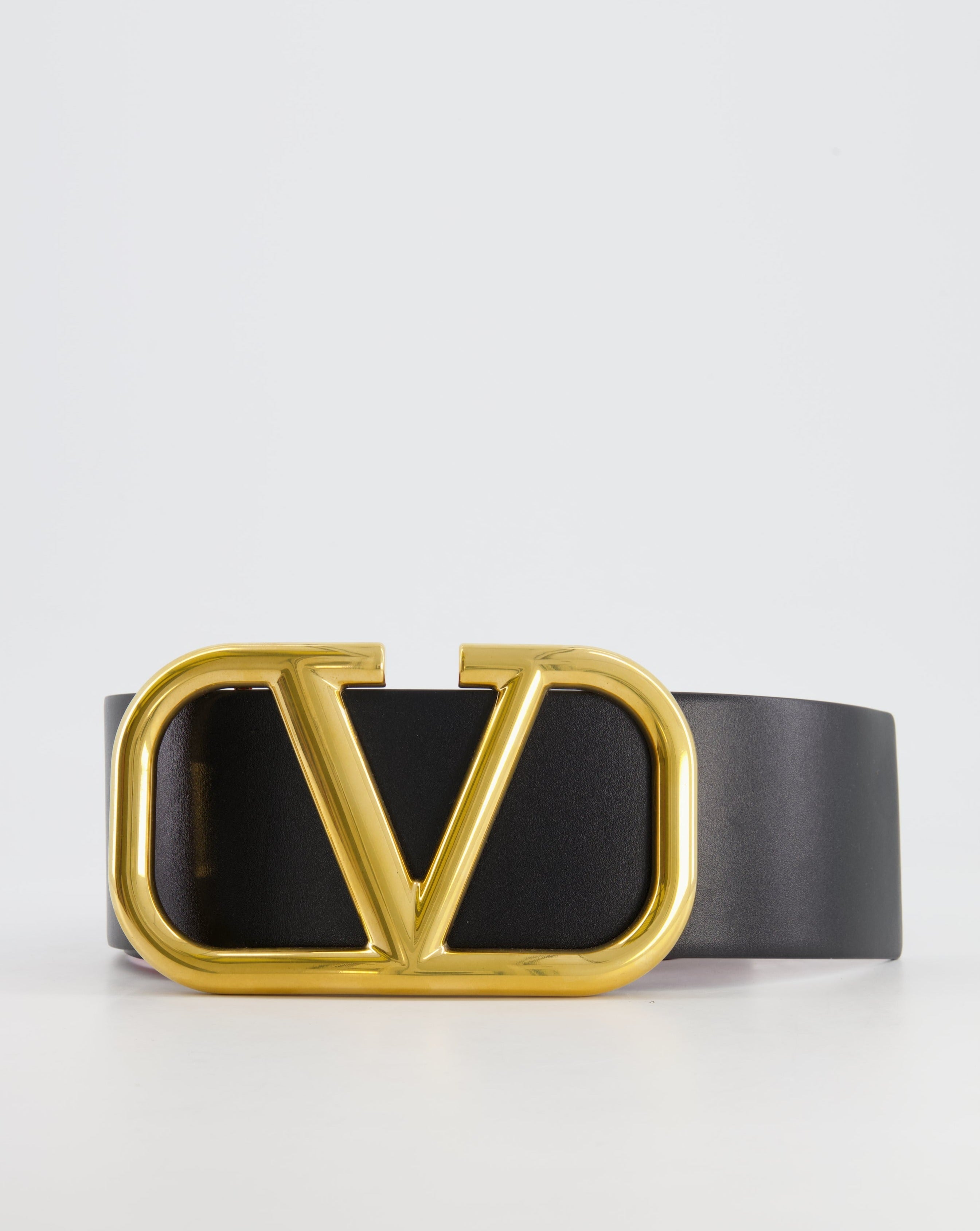 Valentino Black/Red Leather VLogo Reversible Belt Size 80 CM