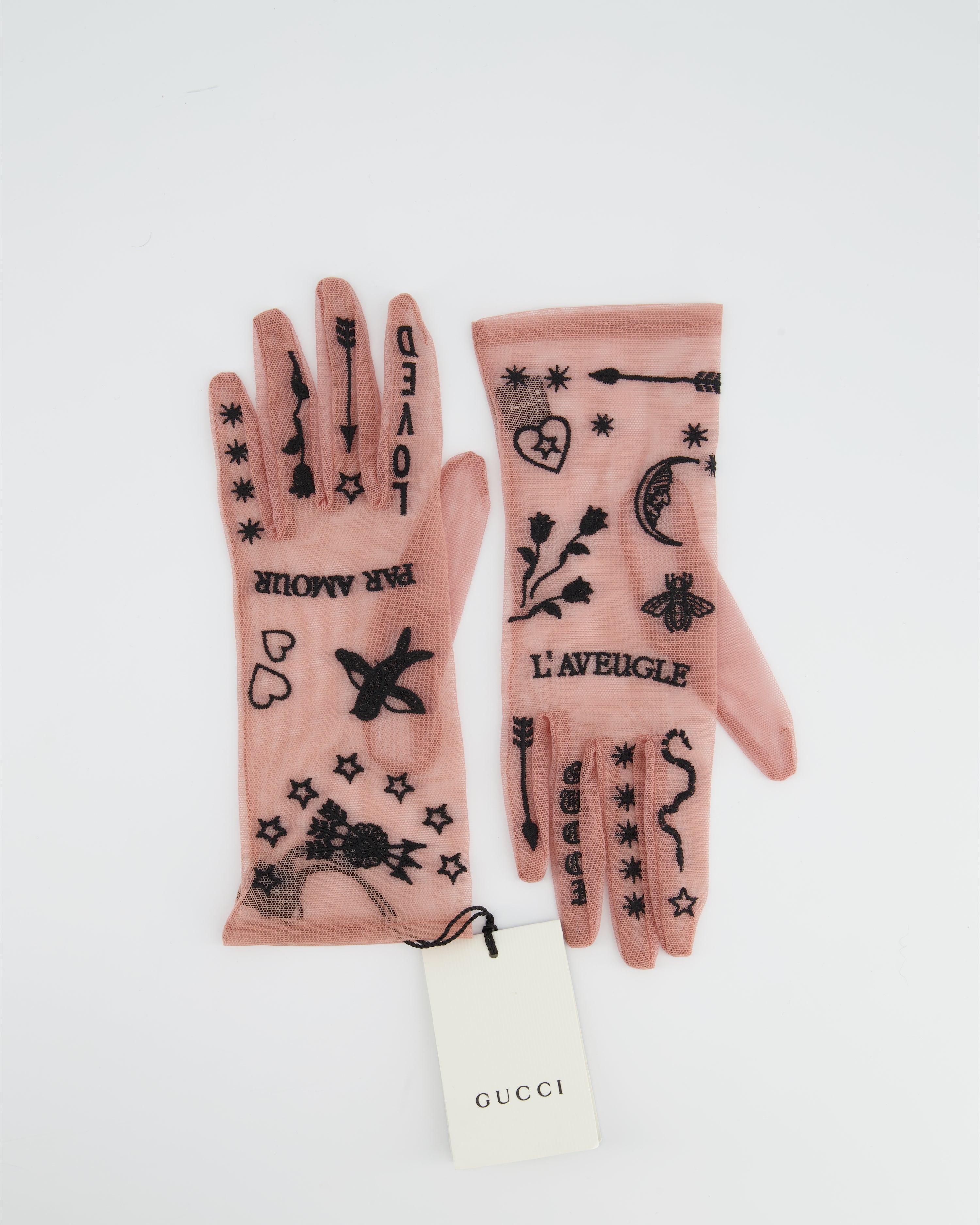Preowned Authentic Gucci Embroidered Tulle Gloves