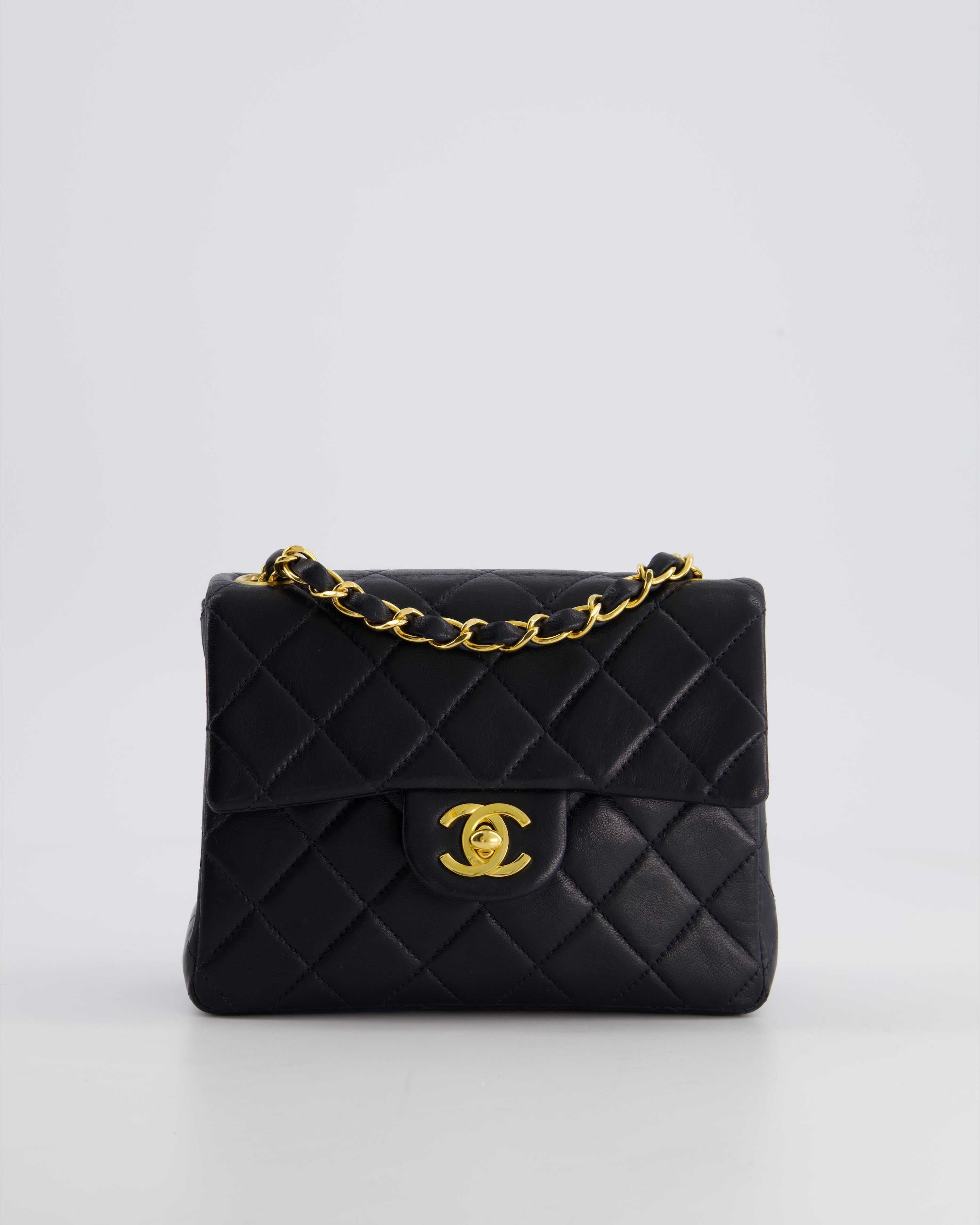 Chanel Vintage Black Mini Square Bag in Lambskin Leather with 24k