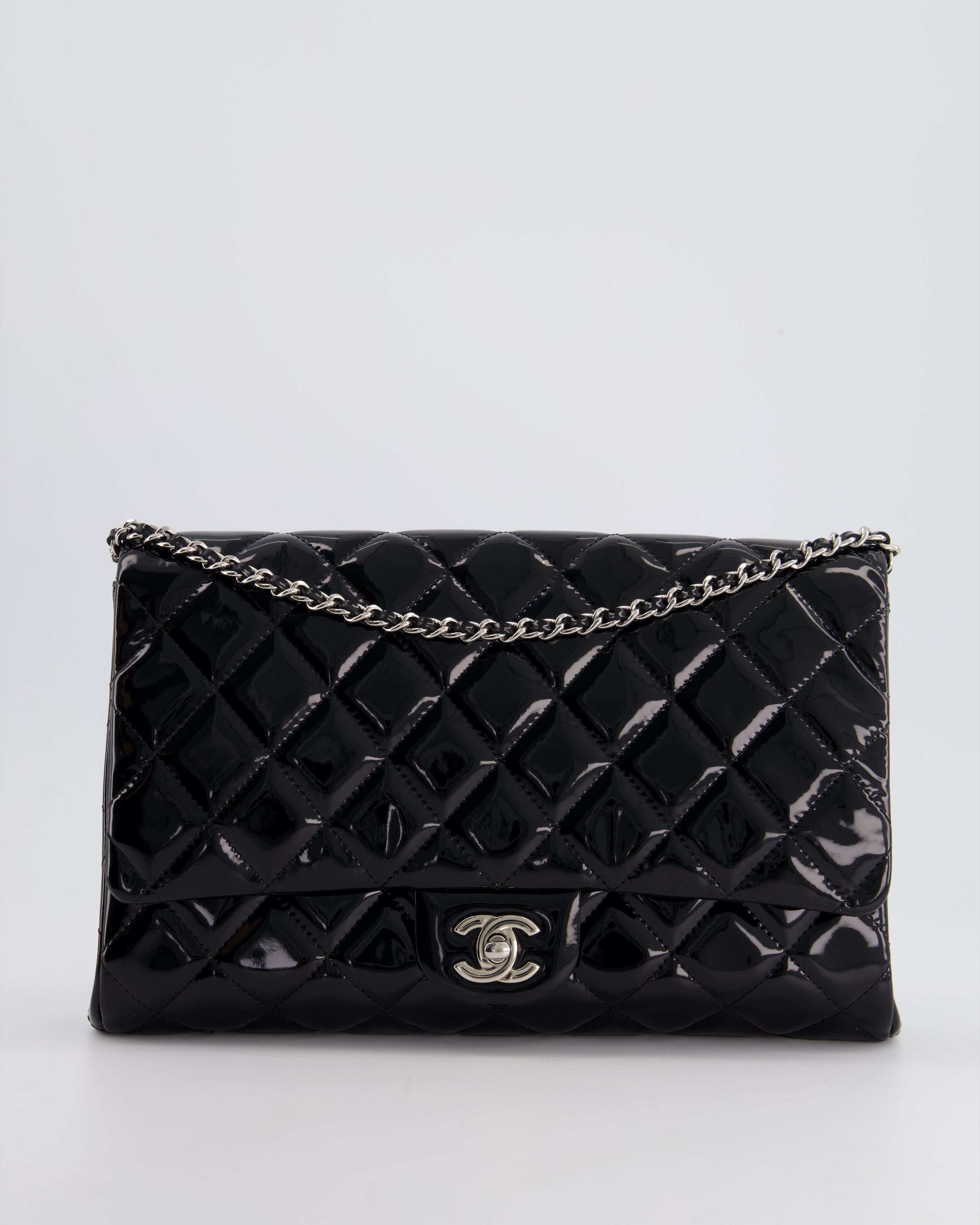 Chanel Black Clutch on Chain Flap Bag in Patent Leather with 