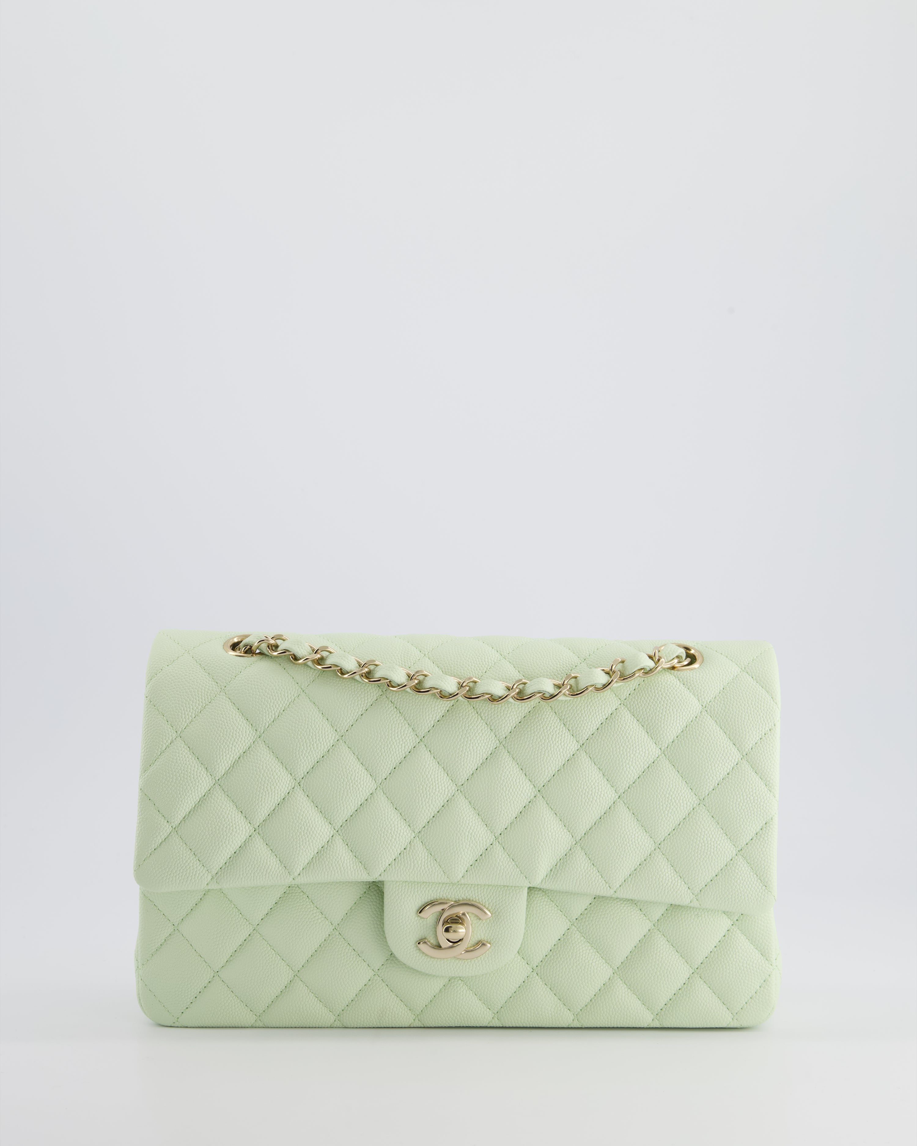 Chanel Pistachio Green Medium Double Flap Bag in Caviar Leather with C Sellier