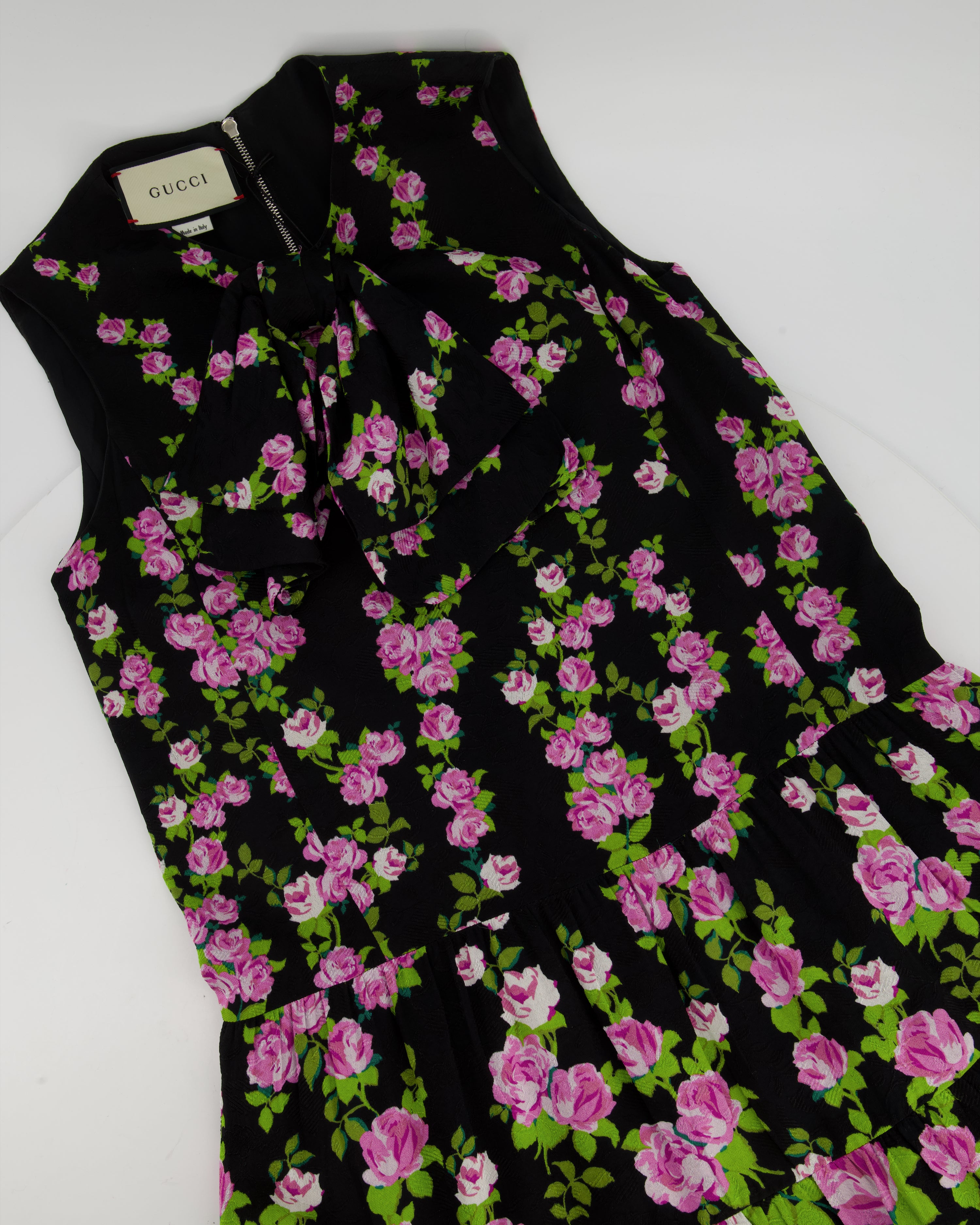 Gucci Pink Floral Silk Sleeveless Dress Size 44