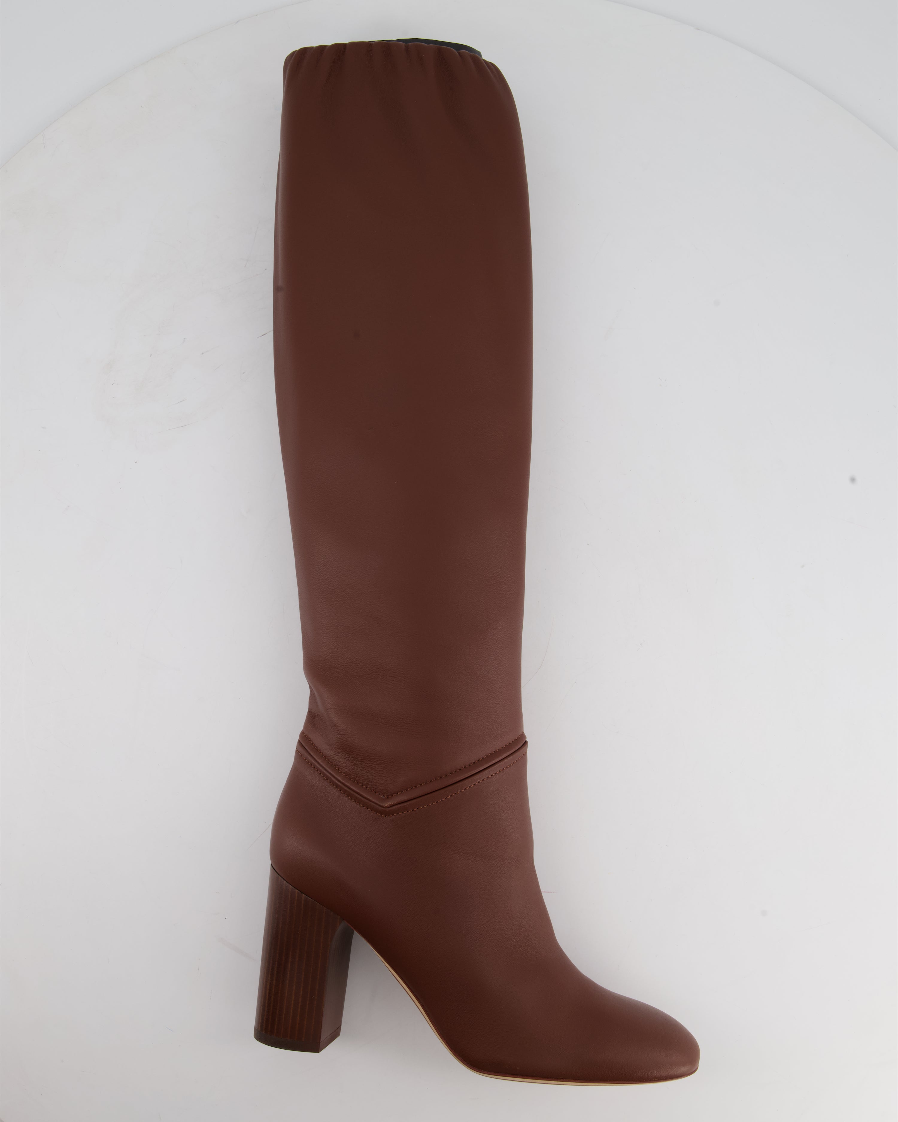 Loro Piana Brown Leather Knee High Heeled Boots Size EU 36