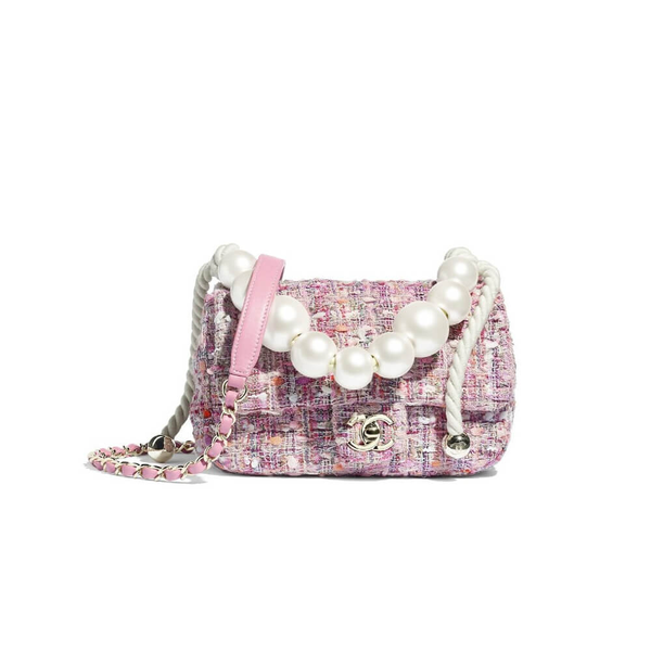 Authentic 2020SS CHANEL Multicolore Tweed Classic Flap Bag PINK