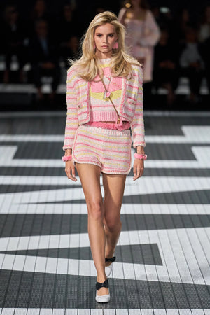 *RUNWAY* Chanel 24C Resort Pink & Yellow Multi-colour Jumper and Skirt Set with Cupid Heart "Coco" Detail Top Size FR 34 (UK 6) Skirt Size FR 36 (UK 8)