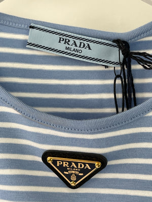 Prada Baby Blue and White Stripped Jersey Cropped Top Size IT 38 (UK 6) RRP £630