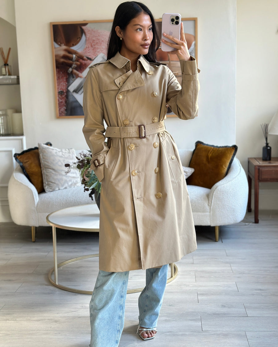 Burberry Camel The Kensington Trench Coat with Belt Detail Size UK 8