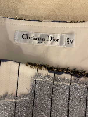 Christian Dior White, Silver and Gold Metallic Striped Vest Top and Mini Skirt Set Size FR 38/40 (UK 10/12)