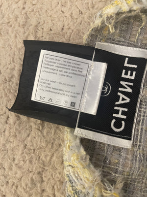 Chanel 05P Yellow and Grey CC Logo Tweed Jacket with Pearl and Chain Detail Size FR 36 (UK 8)