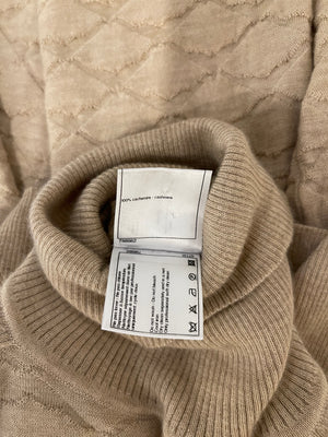 Chanel Beige Cashmere High Neck Diamond Quilted Jumper with CC Logo Detail Size FR 42 (UK 14)