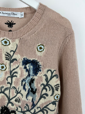 Christian Dior Dusky Pink Floral Embroidery Cashmere Jumper With Back Logo Detail Size FR 36 (UK 8)