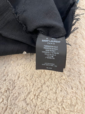 Saint Laurent Black Denim Skirt with Sequin Star Details Size 26 (UK 8)