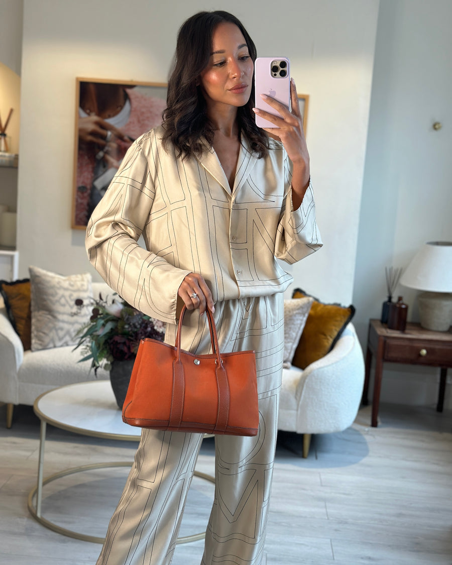 Hermès Garden Party 30cm Bag in Potiron Orange Canvas and Terre Battue Negonda Leather with Palladium Hardware