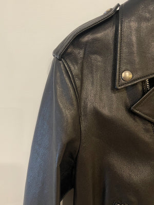 Christian Dior Black Leather Biker Jacket with Silver Zip Detail and Stitch Logo FR 40 (UK 12)