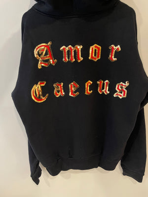 Gucci Black Sequin Embellished Hooded Sweater with Guccy Logo Size S (UK 8)