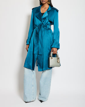 Celine Blue Silk Overcoat with Belt FR 42 (UK 14)