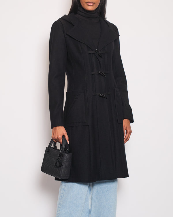 Chanel Black Hooded Longline Wool Coat with Toggle Fasten Detail  FR 42 (UK 10)