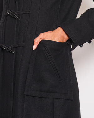 Chanel Black Hooded Longline Wool Coat with Toggle Fasten Detail  FR 42 (UK 10)