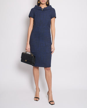 Chanel Navy Short Sleeve Midi Dress with CC buttons Detail Size FR 36 (UK 8)