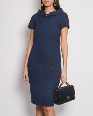 Chanel Navy Short Sleeve Midi Dress with CC buttons Detail Size FR 36 (UK 8)