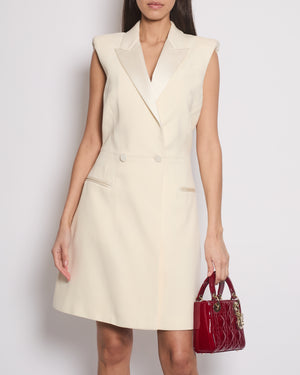 Alexander McQueen Cream Sleeveless Double Breasted Tuxedo Mini Dress with Satin Collar and Buttons Detail Size IT 46 (UK 14)