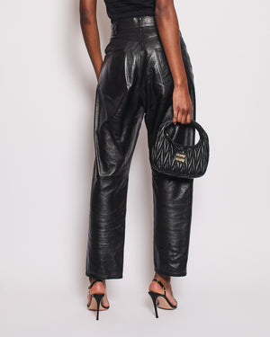 Céline Black Leather Kitty Trousers with Gold Button Detail W29 (UK 10) RRP £2250