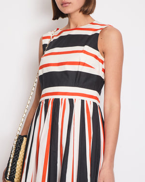 Dolce & Gabbana Red Striped Print Halter Neck Pleated Midi Dress IT 44 (UK 12)