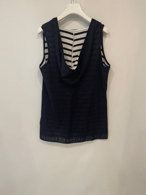 Chanel 09P Navy and White Sleeveless Hoodie Top with Logo Details Size FR 42 (UK 14)