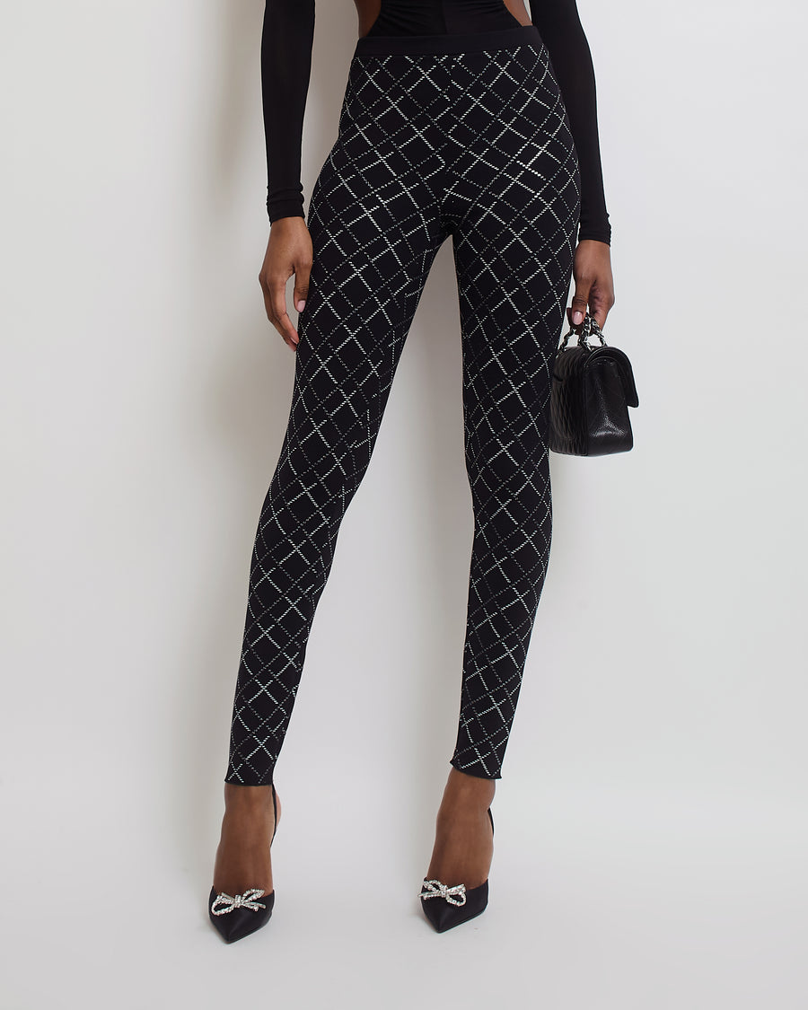 Chanel Black, Silver CC Logo Printed Legging Size FR 38 (UK 10)