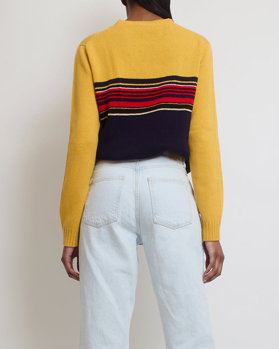 Prada Yellow Knitted Long Sleeve Jumper with Banana Striped Detail IT 42 (UK 10)