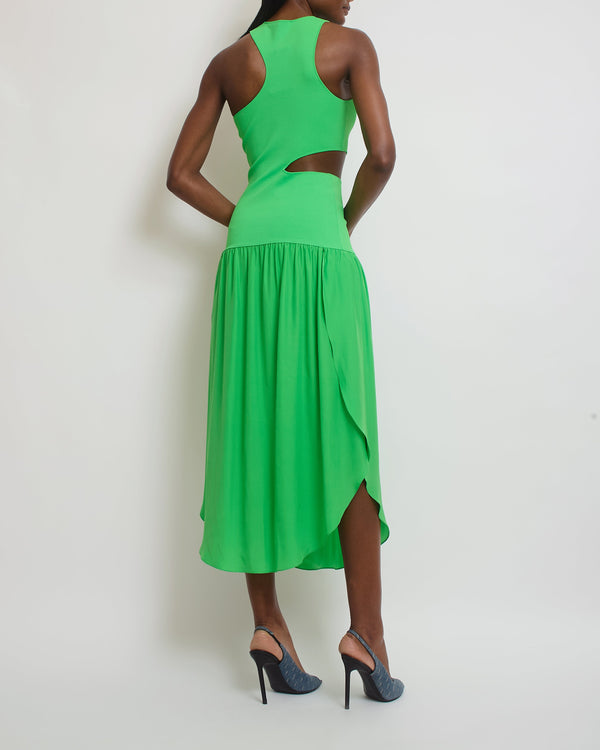 Stella McCartney Green Sleeveless Silk Cut Out Maxi Dress Size IT 42 (UK 10)