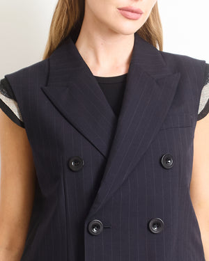 Sacai Navy Pinstripe Twill Gilet with Panel Detailing FR 38 (UK 10)