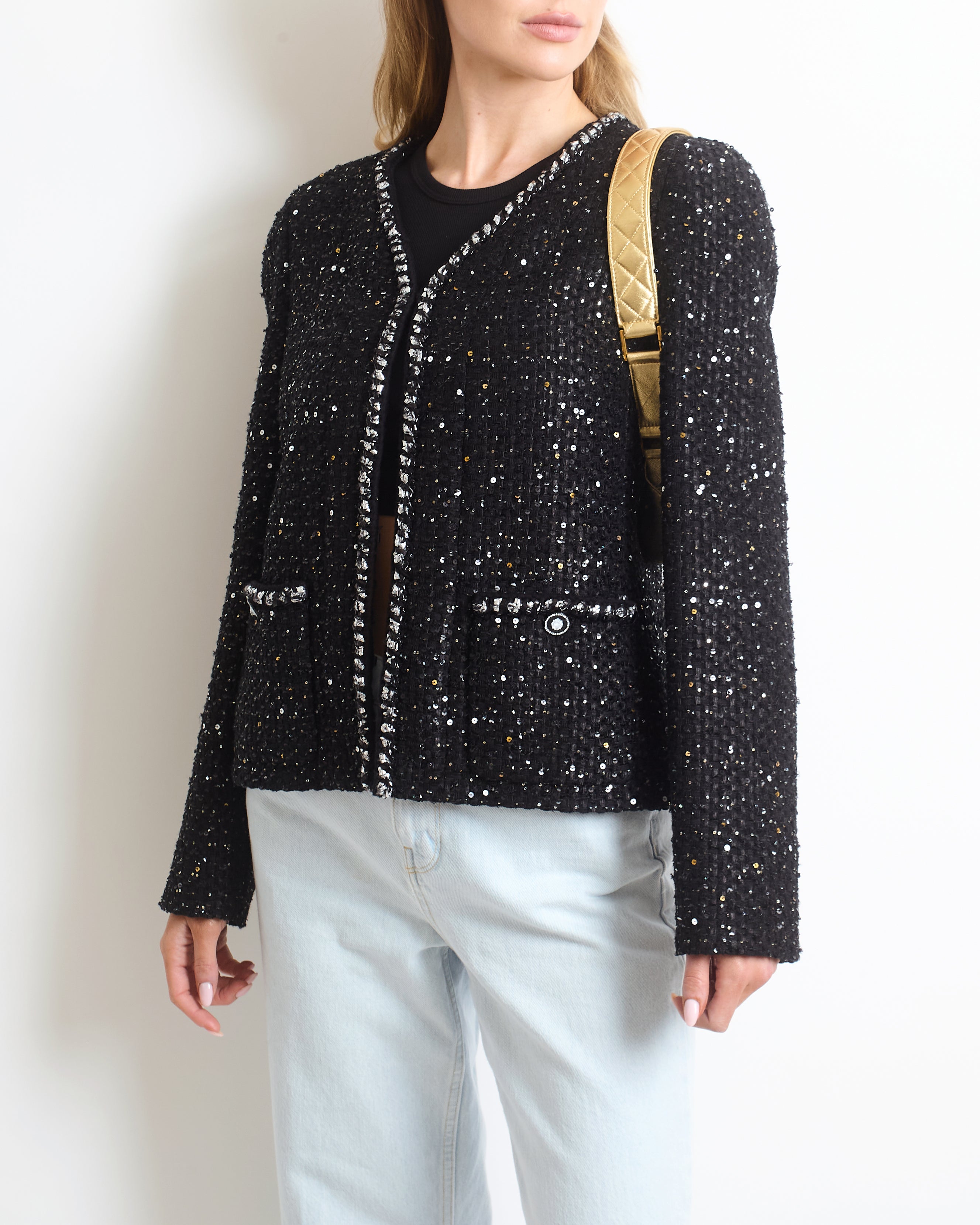 Chanel SS/2022 Black Sequin Jacket with Pocket Detail FR 44 (UK 16) –  Sellier