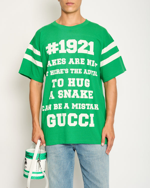 Gucci Menswear Forest Green Over-Sized Short Sleeve T-Shirt with White Lettering Print Size L (UK 40)