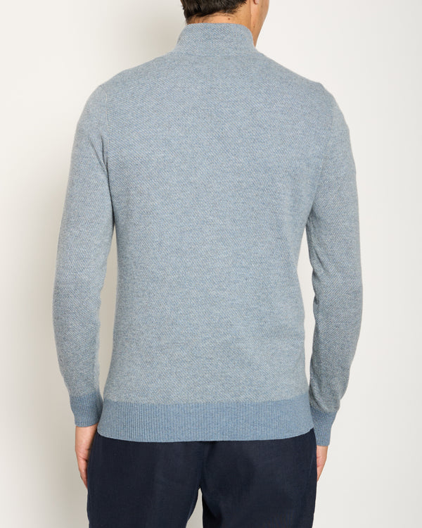 Loro Piana Menswear Light Blue Diagonal Striped Long Sleeve Jumper with Quarter Zip Detail IT 48 (UK 38)