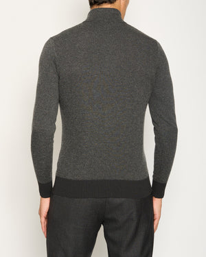 Loro Piana Menswear Black, Grey Diagonal Striped Long Sleeve Jumper with Quarter Zip Detail IT 48 (UK 38)