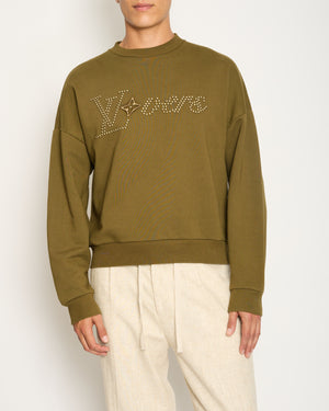 Louis Vuitton Men's LV Lovers Khaki Cotton Crewneck Sweatshirt with Front Embellishment Detail Size XS (UK 34)