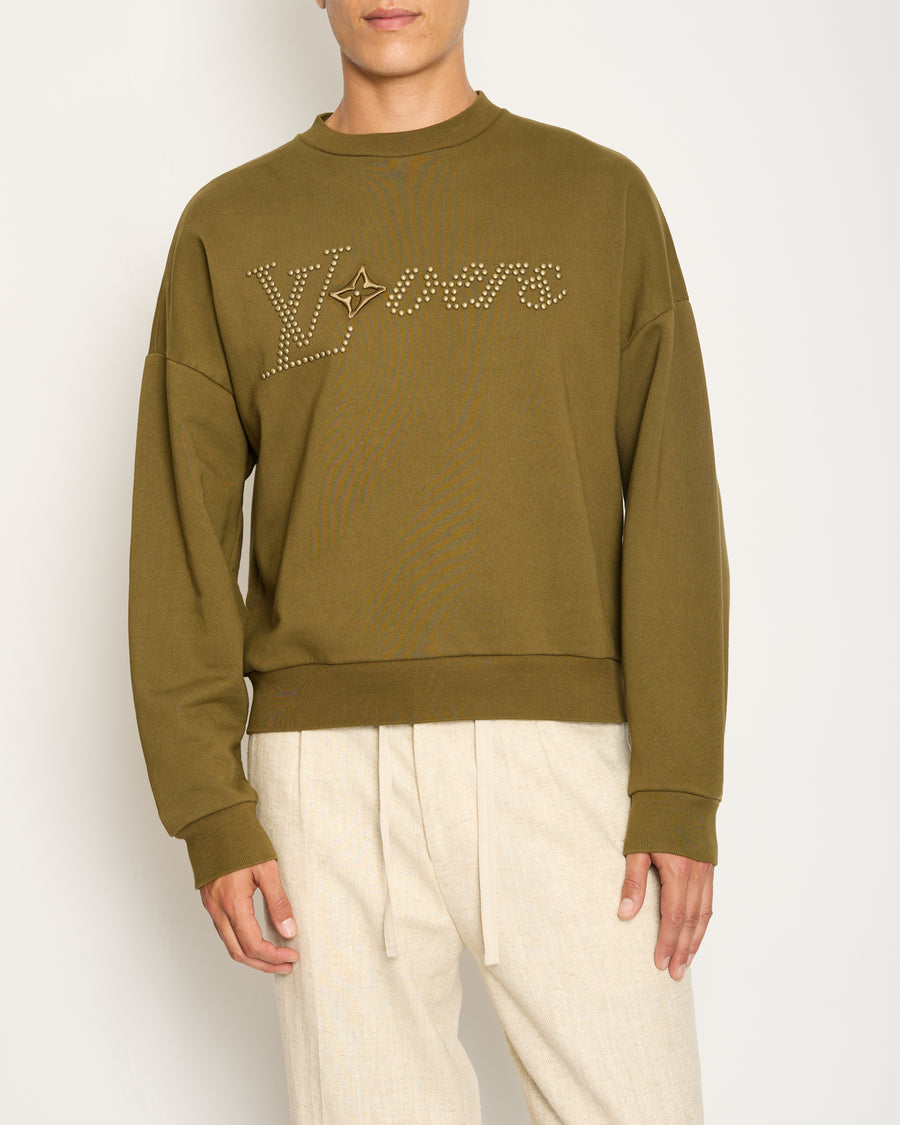 Louis Vuitton Men's LV Lovers Khaki Cotton Crewneck Sweatshirt with Front Embellishment Detail Size XS (UK 34)