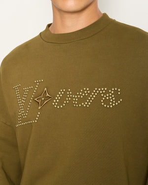 Louis Vuitton Men's LV Lovers Khaki Cotton Crewneck Sweatshirt with Front Embellishment Detail Size XS (UK 34)