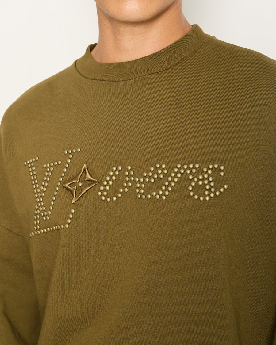 Louis Vuitton Men's LV Lovers Khaki Cotton Crewneck Sweatshirt with Front Embellishment Detail Size XS (UK 34)