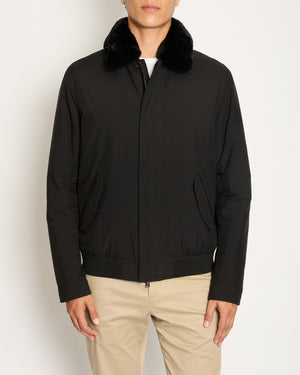 Adamo Menswear Black Waterproof Jacket with Internal Rex Fur Detail Size IT 54 (UK 44) RRP £1250