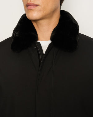 Adamo Menswear Black Waterproof Jacket with Internal Rex Fur Detail Size IT 54 (UK 44) RRP £1250