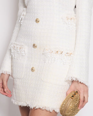 Balmain White Tweed Mini Dress with Gold Buttons and Sequin Embellishments Size FR 34 (UK 6)