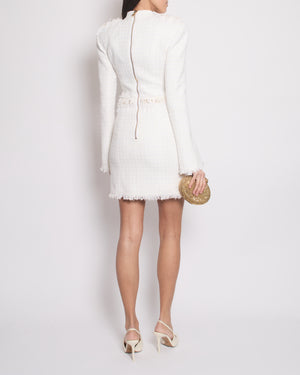 Balmain White Tweed Mini Dress with Gold Buttons and Sequin Embellishments Size FR 34 (UK 6)