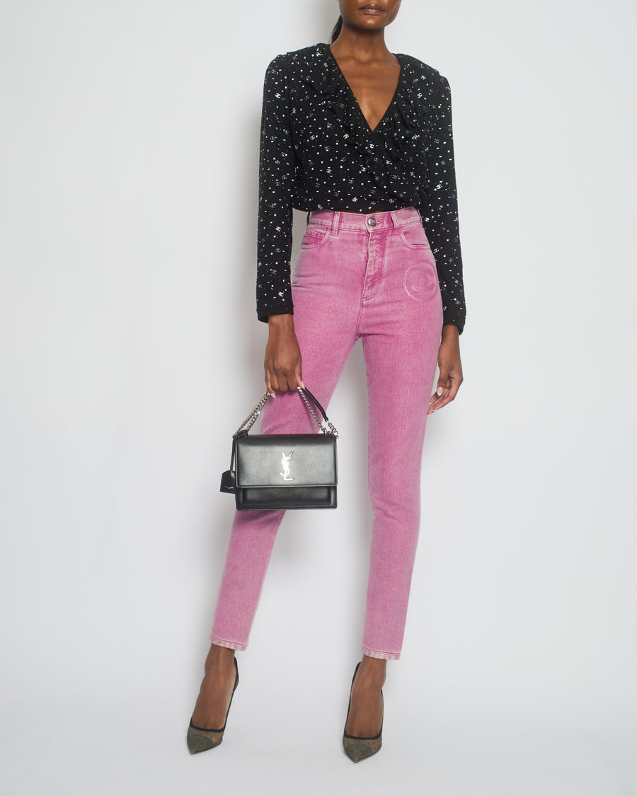 Chanel Pink 23P High-Waist CC Sparkly Jeans Size 34 (UK 6)