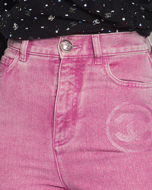 Chanel Pink 23P High-Waist CC Sparkly Jeans Size 34 (UK 6)