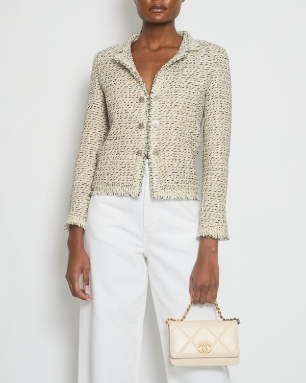 Chanel Beige Tweed Long-Sleeve Jacket with Chain CC Buttons Detail FR 38 (UK 10)