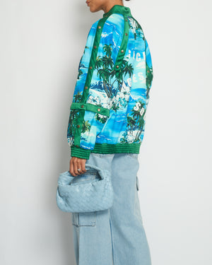 Gucci Blue & Green Palm Tree Print Bomber Jacket with Detachable Sleeve Cuff Details IT 40 (UK 8)