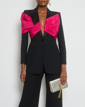 Alexander McQueen Black Single-Breasted Blazer with Bow Pleated Detail Size IT 42 (UK 10)